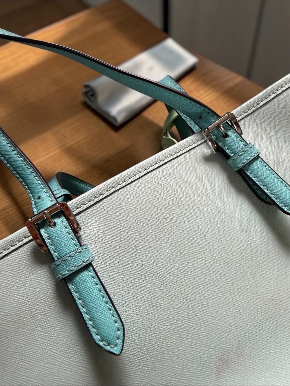 Scandi Girl Michael Kors Tote Bag Pastel Blue Luxury Structured Shoulder Bag - Picture 4 of 10
